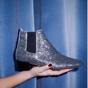 Di Minno Italian SHimmery Silver Rhinestone Chelsea Lizzie booties size …